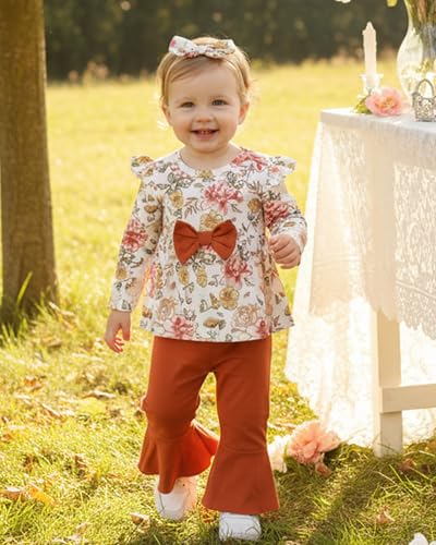 Mioglrie Baby Girl Clothes Infant Girl Fall Winter Outfits Ruffle Floral Shirt Top 3pcs Clothing 3 6 9 12 18 24 Months2
