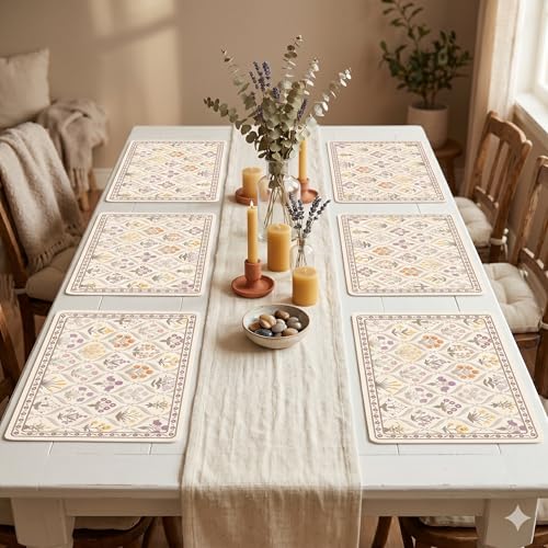 Image of YELONA Leather Dining Table Placemats Set of 6 - Waterproof, Heat Resistant, Anti-Slip, Easy to Clean Table Mats for Dining Table, Kitchen & Home Decor (Pale Beige, 40 x 30 cm)