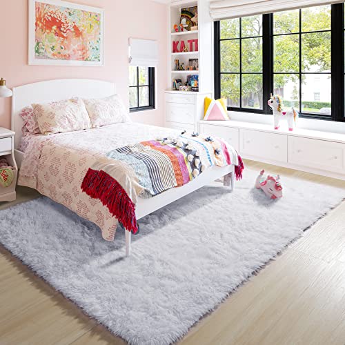 Bstluv Fluffy White Rugs For Bedroom,5X8 Rug,Shag Area Rug For Living Room,Cute Furry Throw Rug For Girls,Kids Room Decor,Shaggy Fuzzy Rug For Nursery,Plush Soft Carpet For Baby,Rectangle Gamer Rug #TOP3