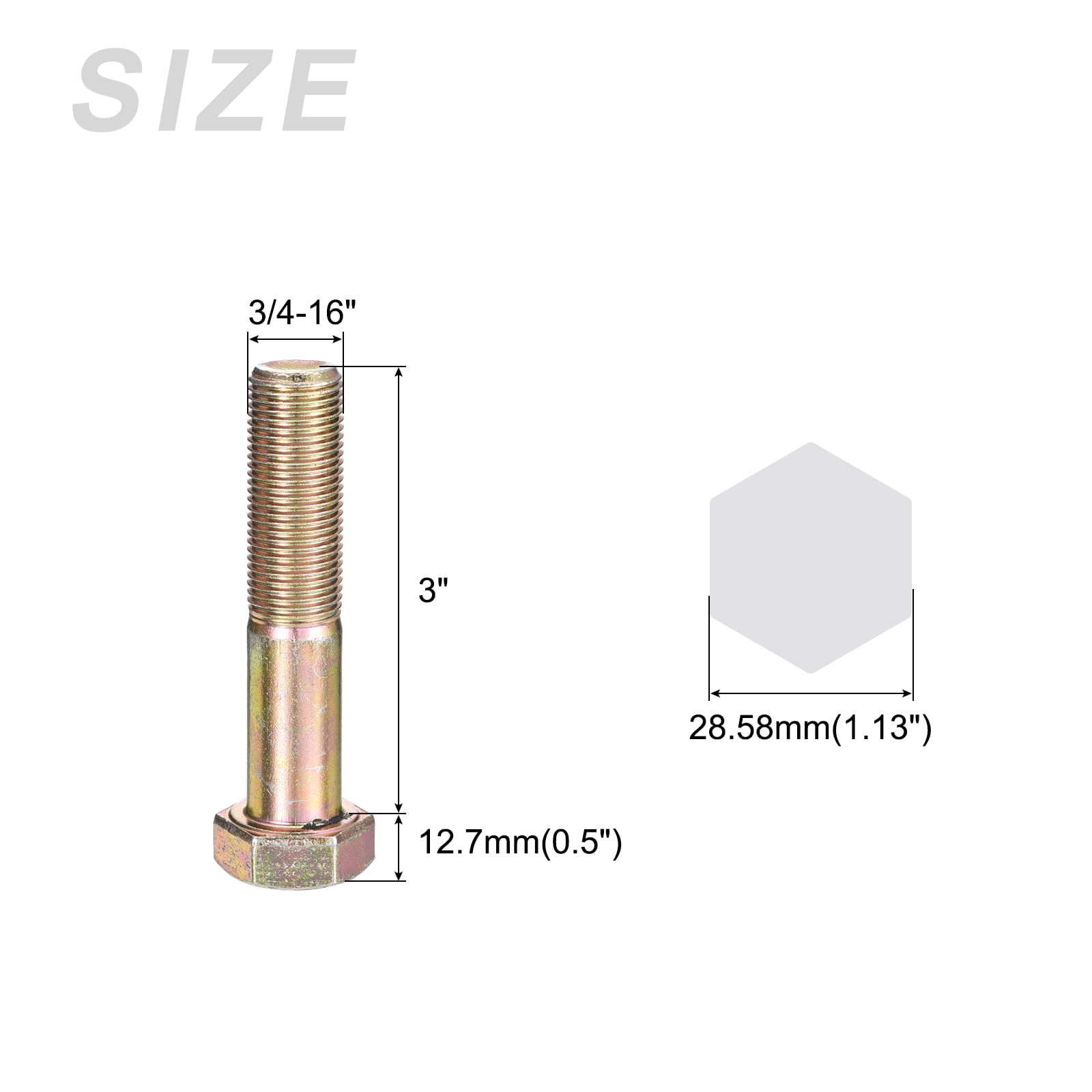 METALLIXITY Hex Bolts (3/4-16x3") 1Pcs, Grade 8 Carbon Steel Zinc Plated Partial Threaded - Image 2