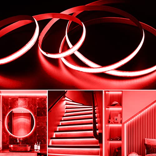 Image of USB Powered COB Led Strip Lights, 6.56Ft Battery Operated Red LED Strip Lights, High Brightness Flexible LED Tape Lights for Room, Cabinet, Bedroom, Kitchen, Party, Home DIY Indoor Deco