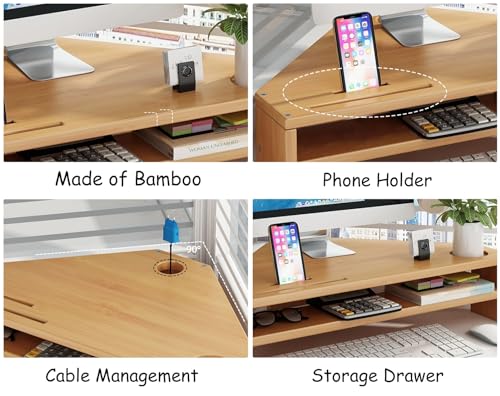 Support de moniteur en bambou noble avec tiroir d'angle