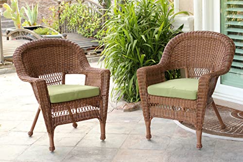 Jeco Wicker Chair With Green Cushion, Set Of 2, Honey/W00205- #TOP17