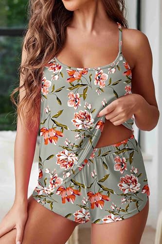 Image of Ekouaer Womens Cami Pajama Sets Soft Shorts Lingerie Set Camisole 2 Piece Cami Shorts Pj Nightwear