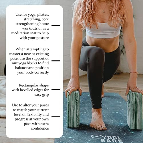 Yogi Bare Marble Yoga Block - Set of 2 Firm EVA Foam Yoga Brick - Pilates, Yoga Exercise Equipment & Meditation Accessories - Latex Free - 22.5cm x 15cm x 7cm