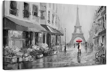 ElephantStock Romance In Paris Pop Canvas - 1 Panel Painting Decor, Paris Pictures Wall Decor - Elegant Pictures for Living Room - Fade Proof - 12" X 8"
