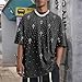 Hiehiety Mens Gothic Cross Rhinestone Shirt Sparkly Glitter Y2k Punk Grunge Streetwear Vintage Graphic Acid Wash Baggy Tees(Black,L)