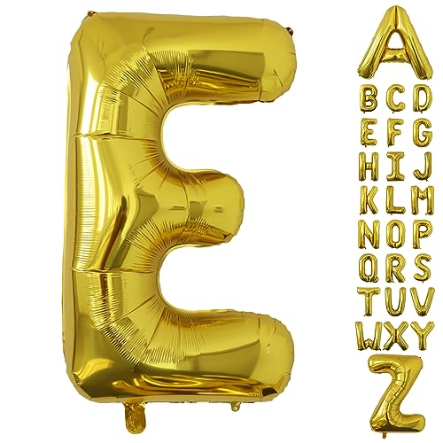 Image of Letter Balloons Gold Party Balloon - 40 Inch Large Gold Letter E Balloon, Letter Balloon Birthday Decorations, Balloon for Women Men Anniversary Party Decorations Supplies