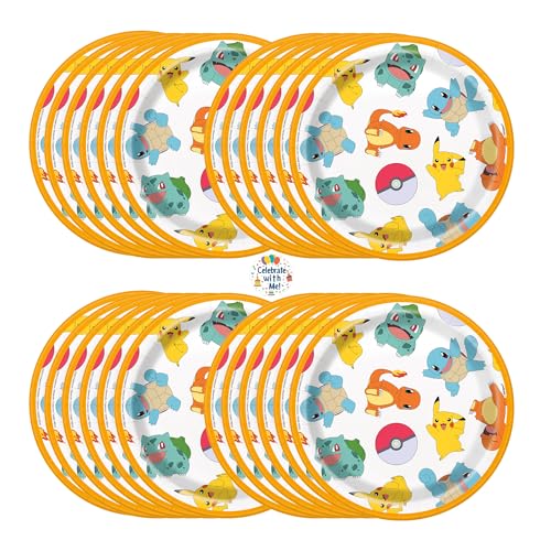 Unique Pokmon Party Supplies | Dessert Plates | Serves 24 | Officially Licensed | Plates | Birthday Tableware For Kids Cupcakes Treat Tables Classroom Parties