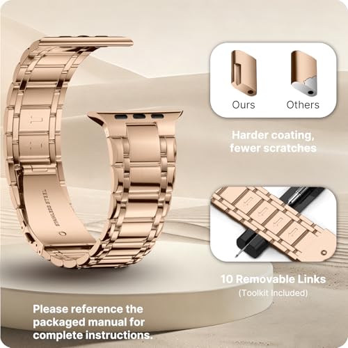 Image of Fullmosa Metal Bands With Case [Watch NOT Included] Compatible Apple Watch Strap 49mm,Steel Apple Watch Band for iWatch Ultra 3 /2 /1,49mm,Rose Gold