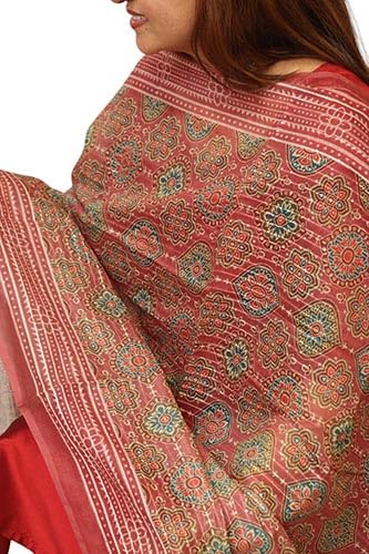 Maroon Digital Printed Chanderi Ajrakh Design Dupatta | Lightweight & Elegant Dupatta for Women Pure Solid Cotton Stole-image-38