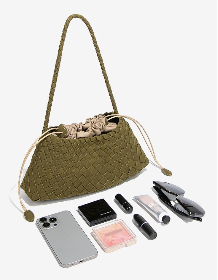 Woven Hobo Bags for Women Suede Woven Tote Bag Trendy Bucket Purse Underarm Shoulder Bag Vintage Handbag Retro Clutch Purses - Image 6