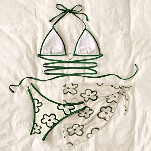 Lnmuld Sexy Swimsuit For Women Womens Summer Drawstring Strap Floral Print Three Piece Swimsuit Bikini Swimsuit Suit White #TOP1