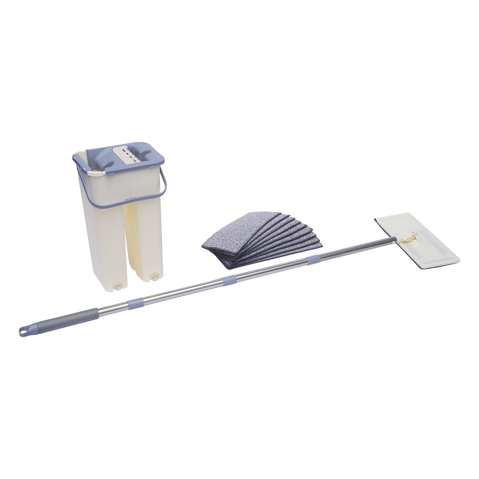 Juego de fregona con cubo de limpieza de suelos, fregona plana autolimpiante, para seco y húmedo, mopa con 10 almohadillas de microfibra, para limpieza de suelos, azulejos, parqué, laminado
