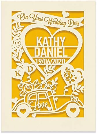 Personalised Wedding Card | Wedding Anniversary Engraved Card | Congratulations Wedding Day for New Couples Newlywed | Custom Gift with Envelopes Hand Finished in UK (Fuchsia)