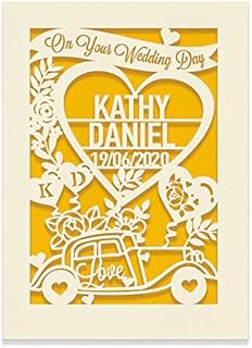 Personalised Wedding Card | Wedding Anniversary Engraved Card | Congratulations Wedding Day for New Couples Newlywed | Custom Gift with Envelopes Hand Finished in UK (Fuchsia)