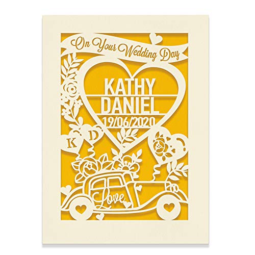 Personalised Wedding Card | Wedding Anniversary Engraved Card | Congratulations Wedding Day for New Couples Newlywed | Custom Gift with Envelopes Hand Finished in UK (Gold)