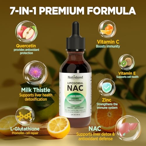 Image of Liposomal Liquid NAC Drops, NAC Supplement N-Acetyl Cysteine, NAC 600 mg with Milk Thistle & Quercetin for Adults & Kids, Liver & Lung, Immune & Antioxidant Support, Skin & Cellular Health, 2 Fl Oz