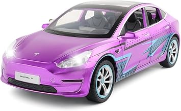 1:24 Scale Model Y Alloy Car Model Diecast Toy Vehicles for Kids, Tesla car Model,Pull Back Alloy Car with Lights and Music,Gifts for Adults and Children (Purple)