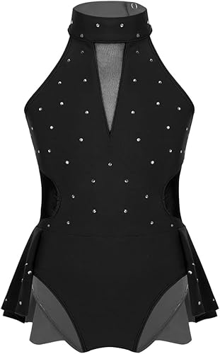 Miniatura 8 de JEATHA Vestido de patinaje sobre ruedas con diamantes de imitación sin mangas con diamantes de imitación para niñas y niñas, leotardo de gimnasia