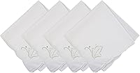 BoL CamelliaCasa Embroidered Cloth Napkins Set of 4 - 16.5x16.5 Inch Cotton Linen White Table Napkins, Machine Washable