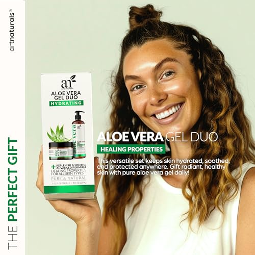 artnaturals Aloe Vera Gel Set - JUMBO 20oz - Sunburn Relief & Hydration for Face, Body, Scalp & Hair - Calming Moisturizer After Sun Exposure - Freshly Harvested within 12 Hours