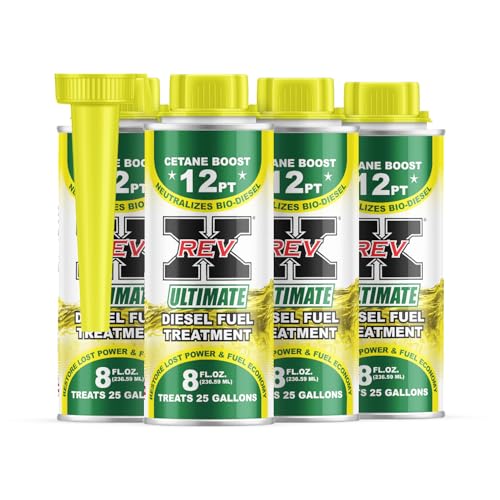 REV X Ultimate Diesel Fuel Additive (4 Pack) - Boosts Cetane, Fuel Economy, Cleans and Lubricates Fuel Injectors - 8 fl. oz. (Treats 100 Gallons)