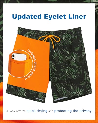 Image of SURF CUZ Mens Swim Trunks with Compression Liner Swim Shorts 7 inch Swimming Trunks Stretch 7 Inch Swim Suits Quick Dry