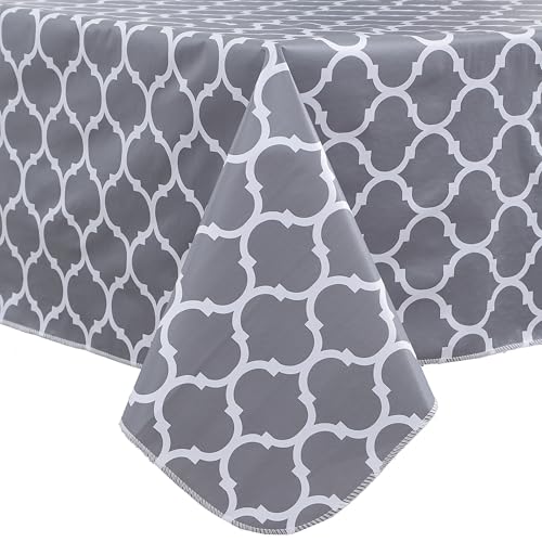 Image of Heavy Duty Vinyl Tablecloth with Flannel Backing Waterproof Oil-Proof Plastic Table Cloth Stain-Resistant Wipeable Rectangle or Square Table Cover for Indoor and Outdoor (Quatrefoil,52x70 Inch)