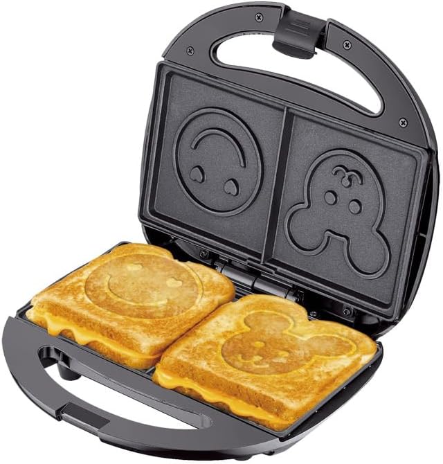 Smiley - Mini waflera para hacer sándwiches para hornear, para adultos, bonita plancha eléctrica antiadherente, regalo de desayuno divertido