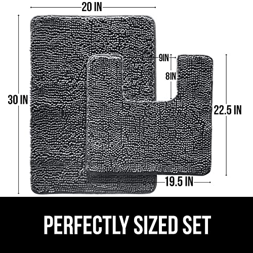 Gorilla Grip Soft Chenille Area Rug Set, 2 Piece Sets, Toilet Base Mat & 30X20 Mat, Absorbent Washable Mats, Microfiber Dries Quickly, Bath Rugs For Tub, Bathroom, Charcoal #TOP4