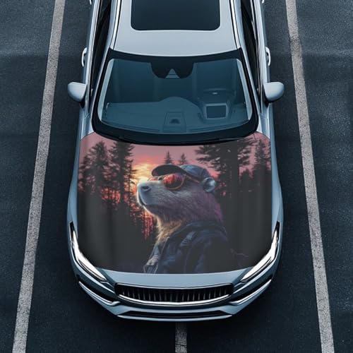 Image of Capybara Car Hood Cover All Weather Protection Automotive Exterior Accessories Universal Fit Hood Covers for Cars, Trucks, SUV, or Van Full Coverage with Elastic Band