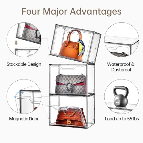 Image of Purse Organizer for Closet,Clear Acrylic Display Case for Handbag Organizer, Purse Storage Box with Magnetic Door, Dustproof Storage Bins for Book, Collectibles, Cosmetic (Grey, 5)