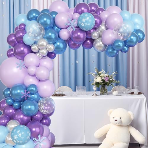Image of Ouddy Life 157 Pcs Frozen Balloon Arch Garland Kit, Blue Purple Sliver Snowflake Balloons Different Size for Winter Princess Wonderland Baby Shower Decorations Ice Snow Theme Birthday Party Decor