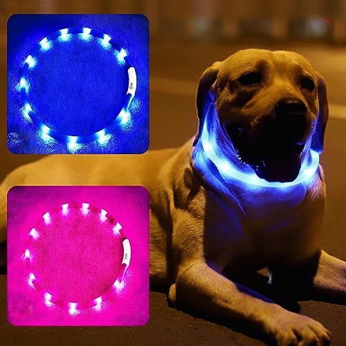 2 Pack Light Up Dog Collars with 1640 Feet of Visibility - Brightest Glow Dog Collar Light, Rechargeable Dog Collar Light for Night Walking, 3 Flashing Modes, Keeps Your Pets Safe in The Dark by Fashion&cool - Used condition - US$12.17