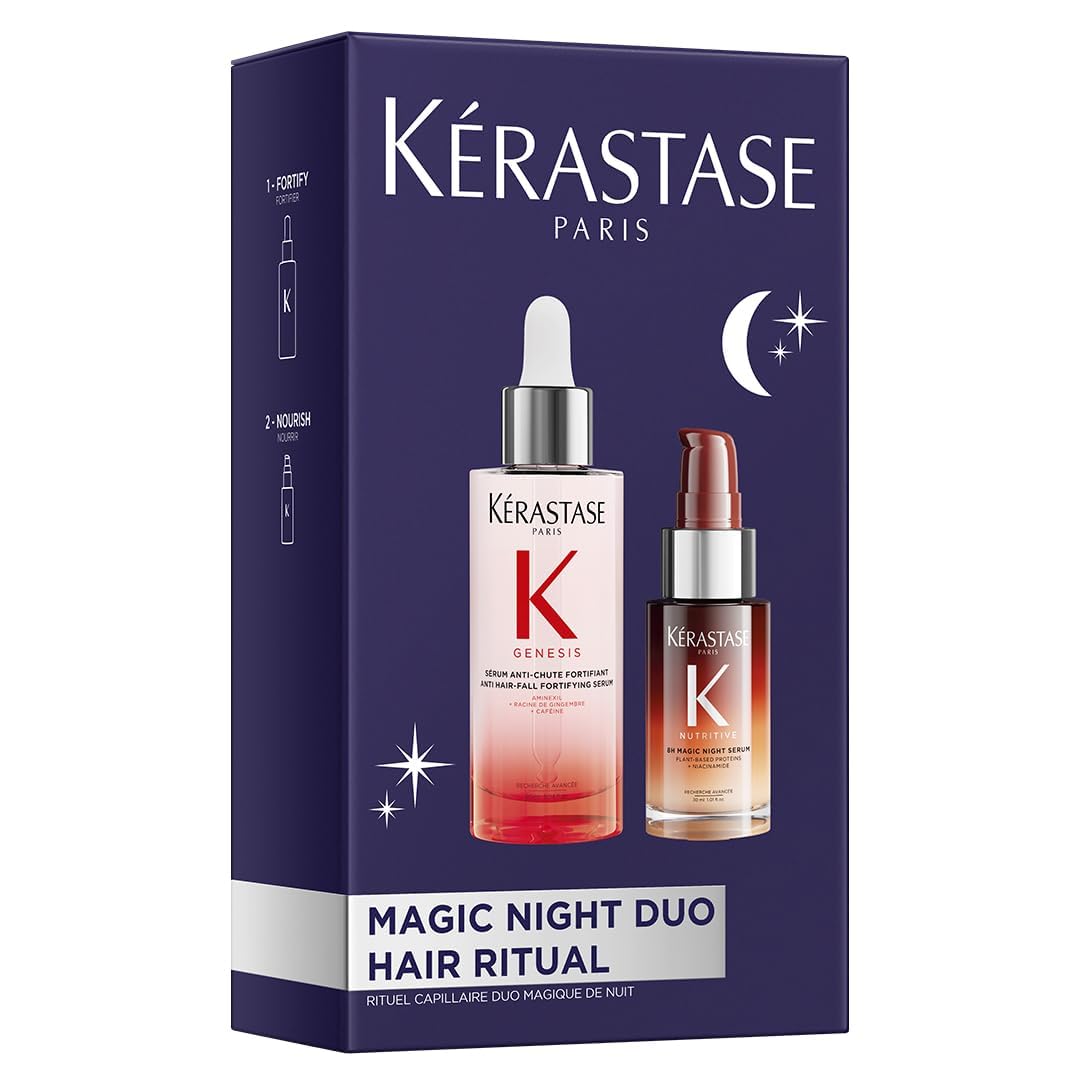 Kérastase Pflegeset mit Genesis Sérum Anti-Chute Fortifiant gegen Haarverlust und Haarbruch (90 ml) und Nutritive 8H Magic Night Serum (30 ml) für mehr Glanz und Geschmeidigkeit