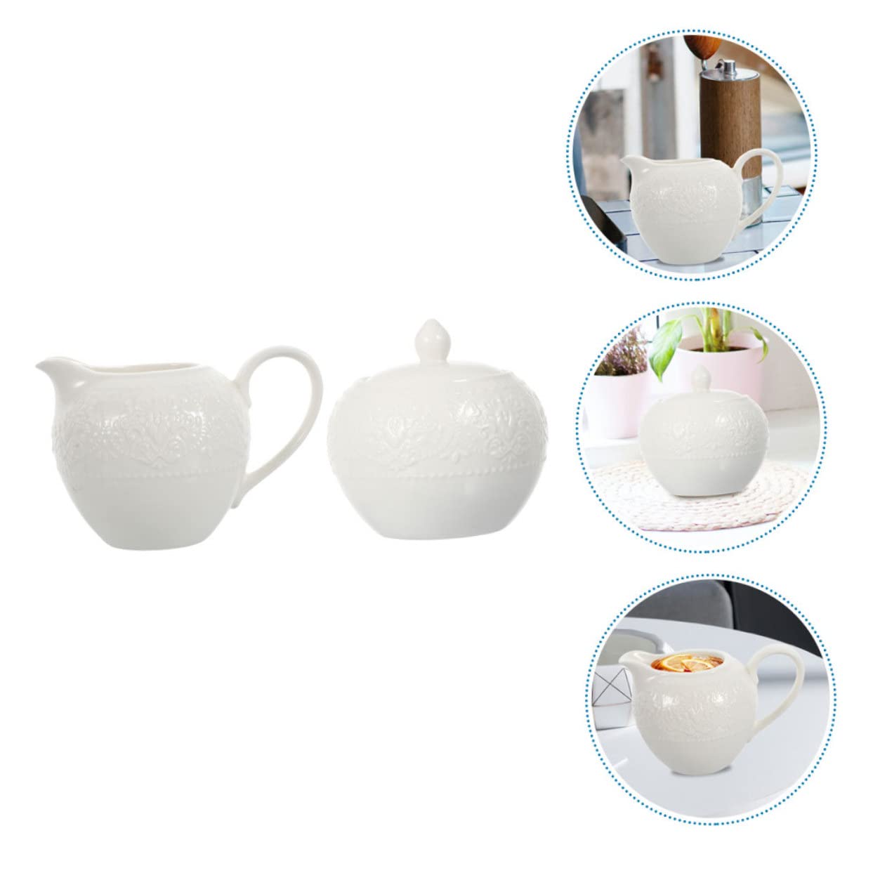 2 Piezas Hervidor de Leche Cerámico y Azucarero para Café, Leche y Azúcar, Diseño Simple y Práctico, Fácil de Limpiar, Adecuado para Desayuno, Merienda y Servicio en Mesa