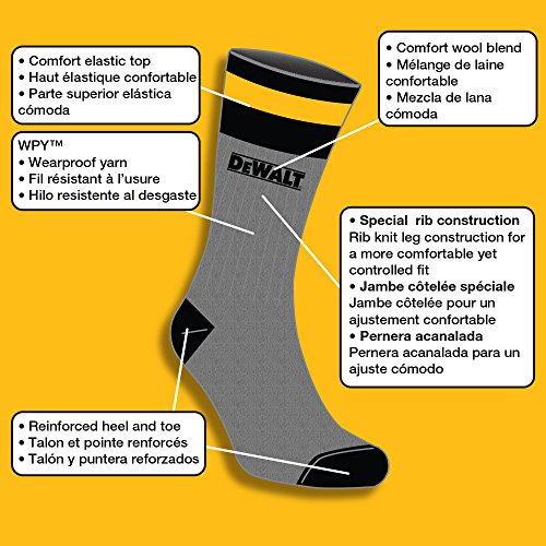 DEWALT Wool Blend High Boot Cut Socks for Men (2 Pair, Black & Gray) for Heavy Duty Jobs, Hiking, Skiing, Hunting & Daily Wear (Fits 10-13) Breathable, Wick-Moisture, Cushioned, Warm Socks for Winter2