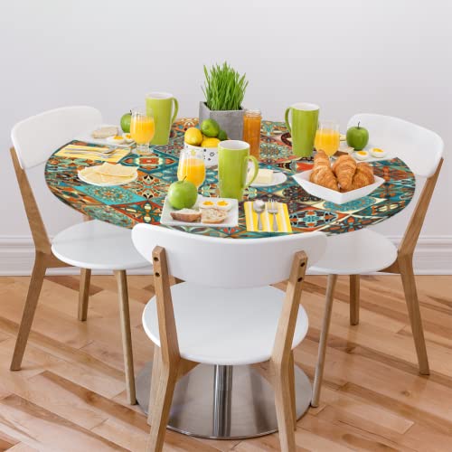 Auuxva Boho Ethnic Mandala Fitted Round Tablecloth With Elastic Table Cloth Stain Resistant Waterproof Table Cover For Kitchen Dining Holiday Party Fits Up To 45"-56" #TOP7