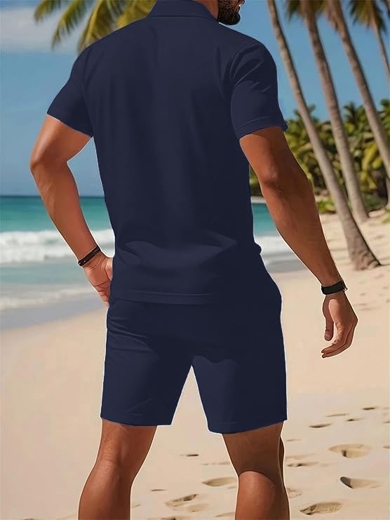 Image of Jawdrobe Co-ord Set for Men - Polo T-Shirt & Shorts Set | Loungewear, Beachwear & Daily Comfort