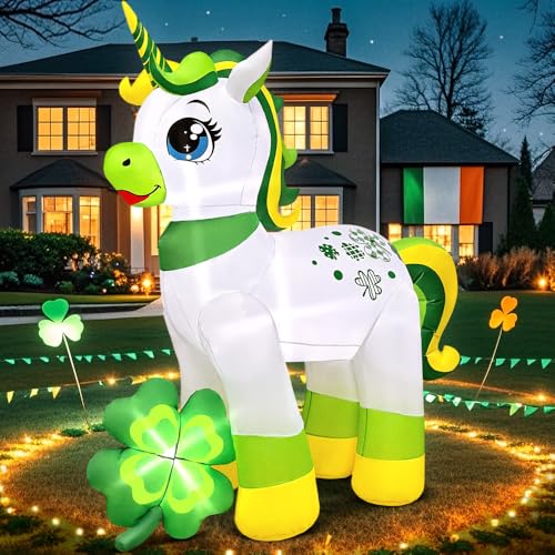 KOOY 5 FT St Patricks Inflatables Unicorn with Shamrock Outdoor