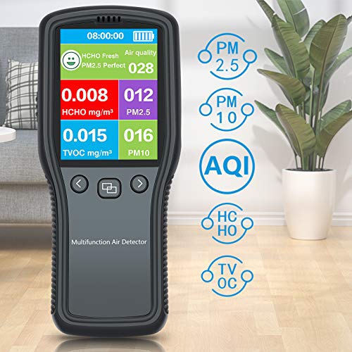 Hofun Air Quality Monitor - Professional Air Quality Detector, 5 in 1 Indoor Air Pollution Tester with AQI, PM2.5, PM10, HCHO(Formaldehyde), TVOC, Air Particulate Meter for Home, Car, Office, Hotel