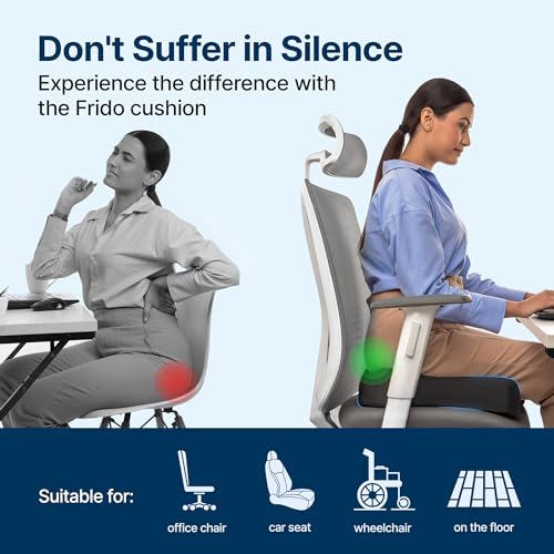 Image of Frido Memory Foam Piles Seat Cushion for Pain Relief from Hemorrhoids & Fistula,Non-Slip Contour Cushion with Innovative Keyhole Design & Additional Thigh Support,Black
