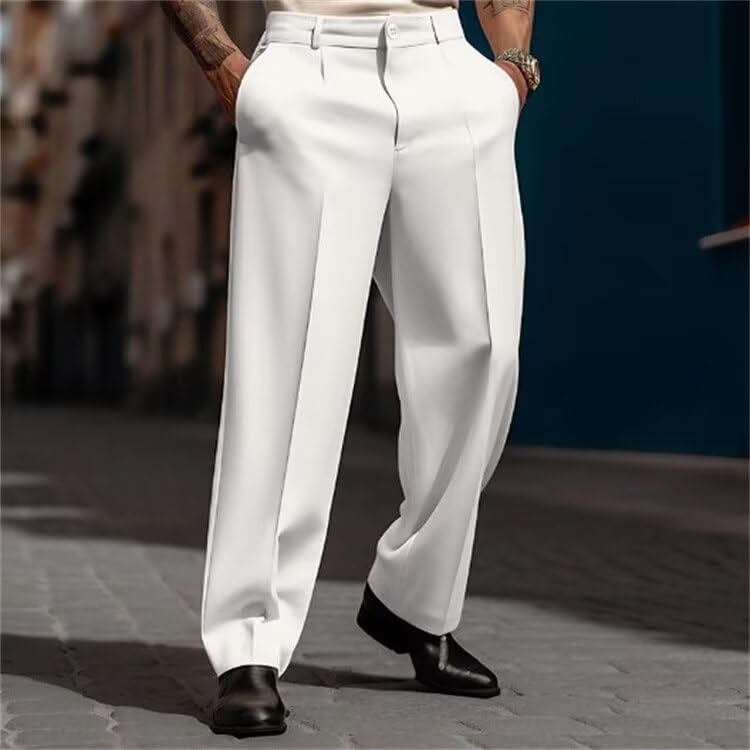 Men’s Dress Pants Straight Leg Pleat-Front Casual Suit Pants Plain Comfort Work Office Business Lounge Trouser Long4