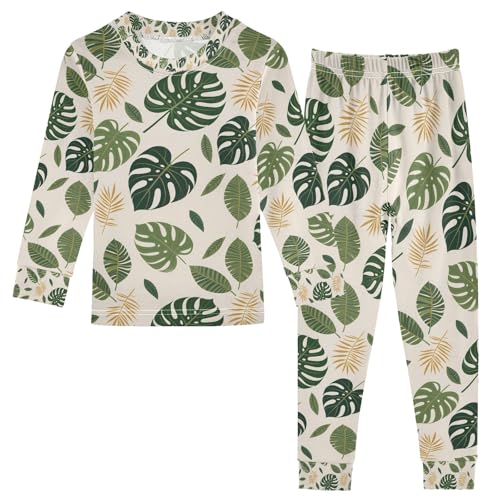 senya Monstera Leaf Tropical Pajamas Set Long Sleeve Soft Cotton Sleepwear 2 Piece
