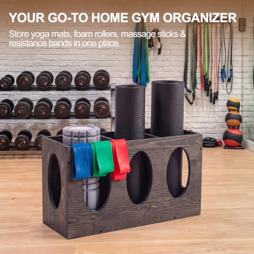 Image of Sintuff Vintage Wood Yoga Mat Holder Storage Organizer Floor Standing Foam Roller Holder Rack for Home Yoga Mats Gym Sports Exercise Accessories Dumbbell Resistance Bands