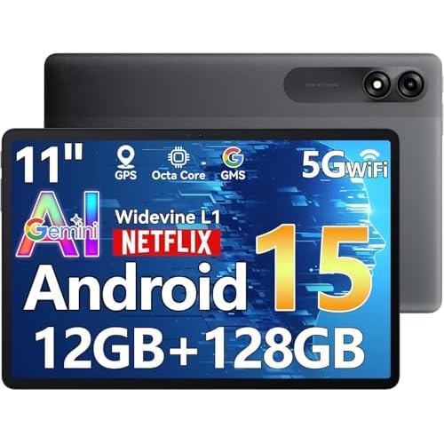 Blackview Android Tablet with Gemini Ai 2.0, Tablet 11 inch with 12GB+128GB/2TB TF, 5G WiFi Tablets, Octa-core CPU, 8200mAh/Fast Charge,120HZ/13MP+8MP Ai Camera/Face ID, Gray