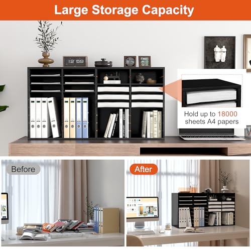 TQVAI Literature Organizer, 36 Slots Classroom Mailbox, Wooden File Document Paper Storage Organizer Adjustable Mail Sorter, Office Home Mailrooms Organization, Black
