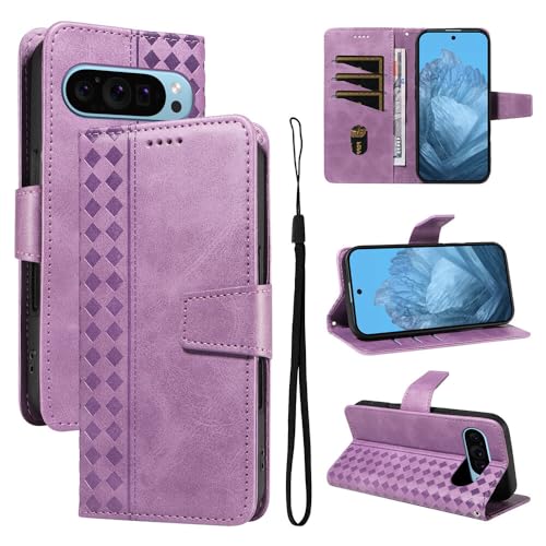 Coque Pixel 7 Pro violette en cuir style portefeuille pour le quotidien