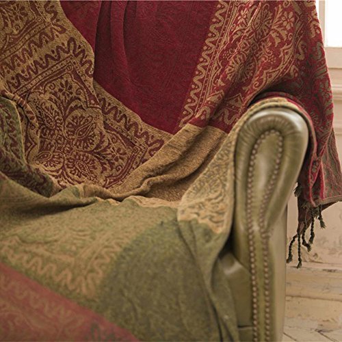 Sofaüberwurf, Möbelschutzdecke aus Chenille-Jacquard mit Fransen, mediterraner Stil, Decke für alle Jahreszeiten, rot… – Bild 3